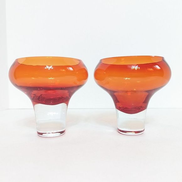 Mid Century Coupe Glass Set of 2 Amber Orange Vintage Retro - Picture 10 of 12
